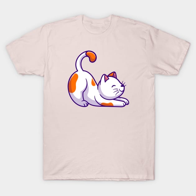 Cute Cat Stretching Cartoon T-Shirt by Catalyst Labs